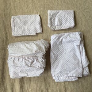 Pottery Barn Polka Dot Pink Lavender 4 Piece Bedding Sheets Set Twin